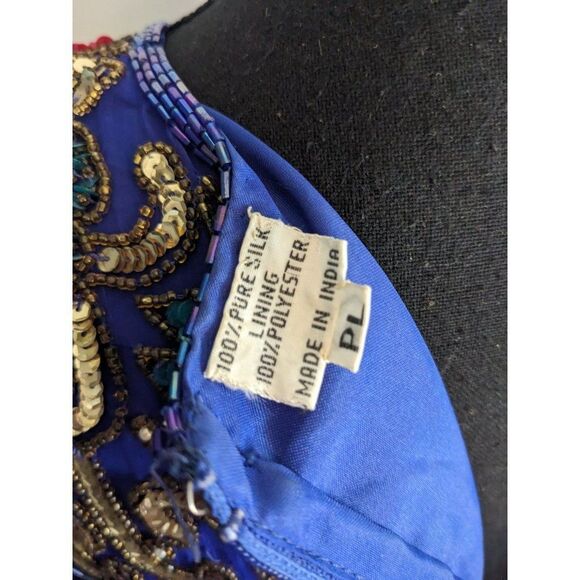 Vintage 80's Scala Royal Cobalt Blue Beaded Silk Cocktail Dress - PL - Picture 14 of 14